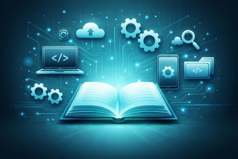 Különböző informatikai kifejezéseket és rövidítéseket összefogó szótár vizuálisan bemutatva tanulóknak.