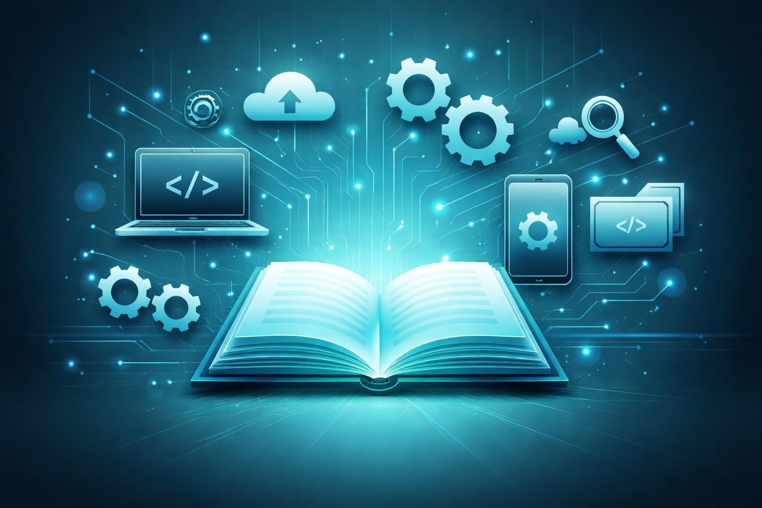 Különböző informatikai kifejezéseket és rövidítéseket összefogó szótár vizuálisan bemutatva tanulóknak.